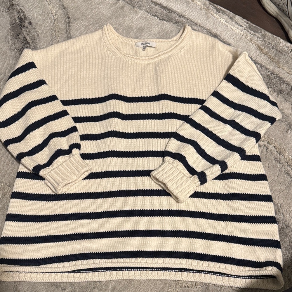 Striped Cream and Navy Sweater